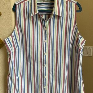 Coldwater Creek SZ 1 X multi stripe Sleeveless Summer Blouse cotton blend